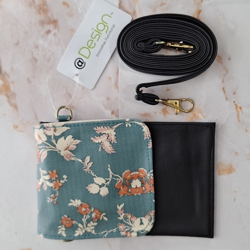 Design Cell Phone Purse Floral Green and Black Wallet Crossbody